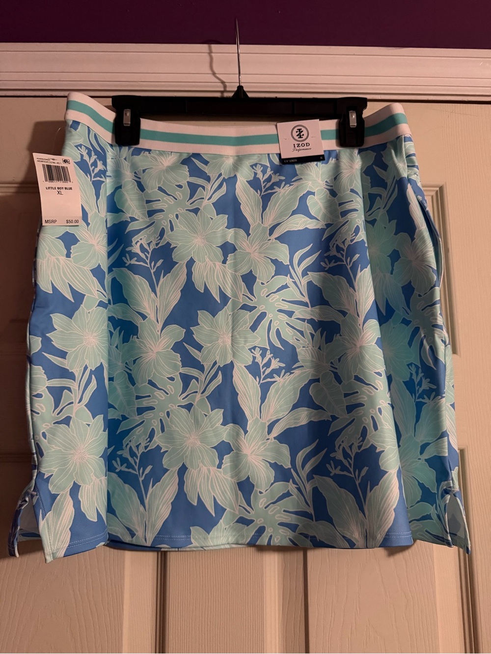 Izod Blue Floral Golf Skort with Mint Print and White Waistband